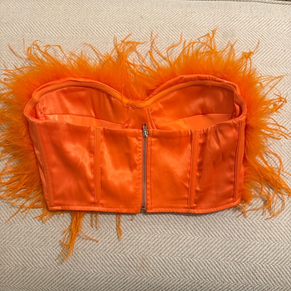 Fashion Nova Orange Feather Crop Top Size XS - Picture 4 of 8